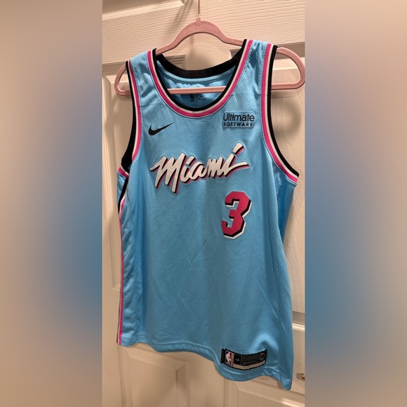 Nike NBA Dwyane Wade Miami Heat ViceWave City Edition  Jersey Sz L White Blue - Picture 2 of 9